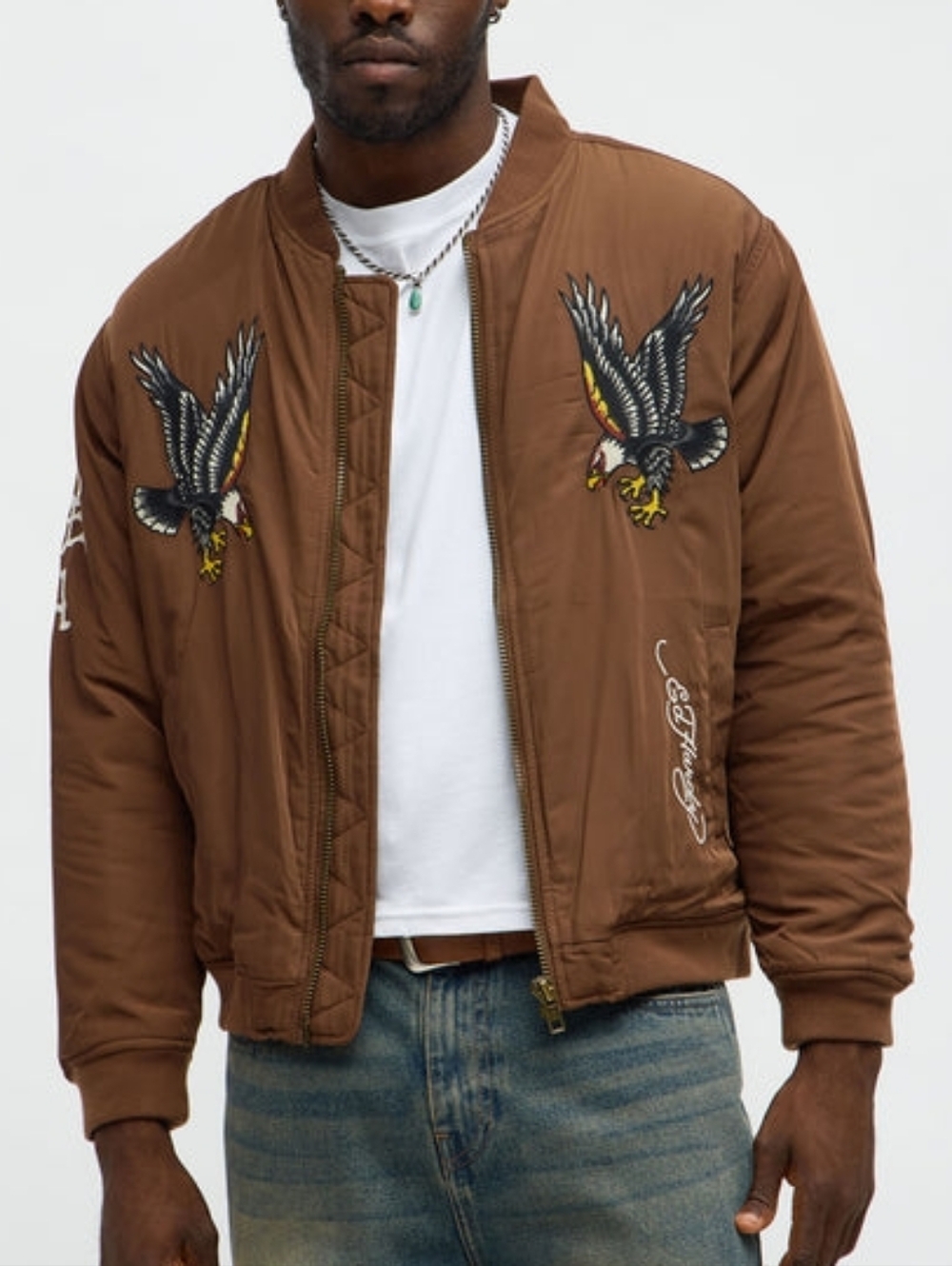 ED HARDY Black Panther Plush Bomber Jacket - Brown MENS SMALL NWT